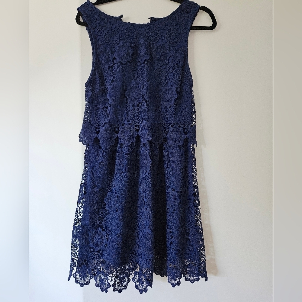 Francesca's Collections Elegant Blue Mock Neck Midi Dress